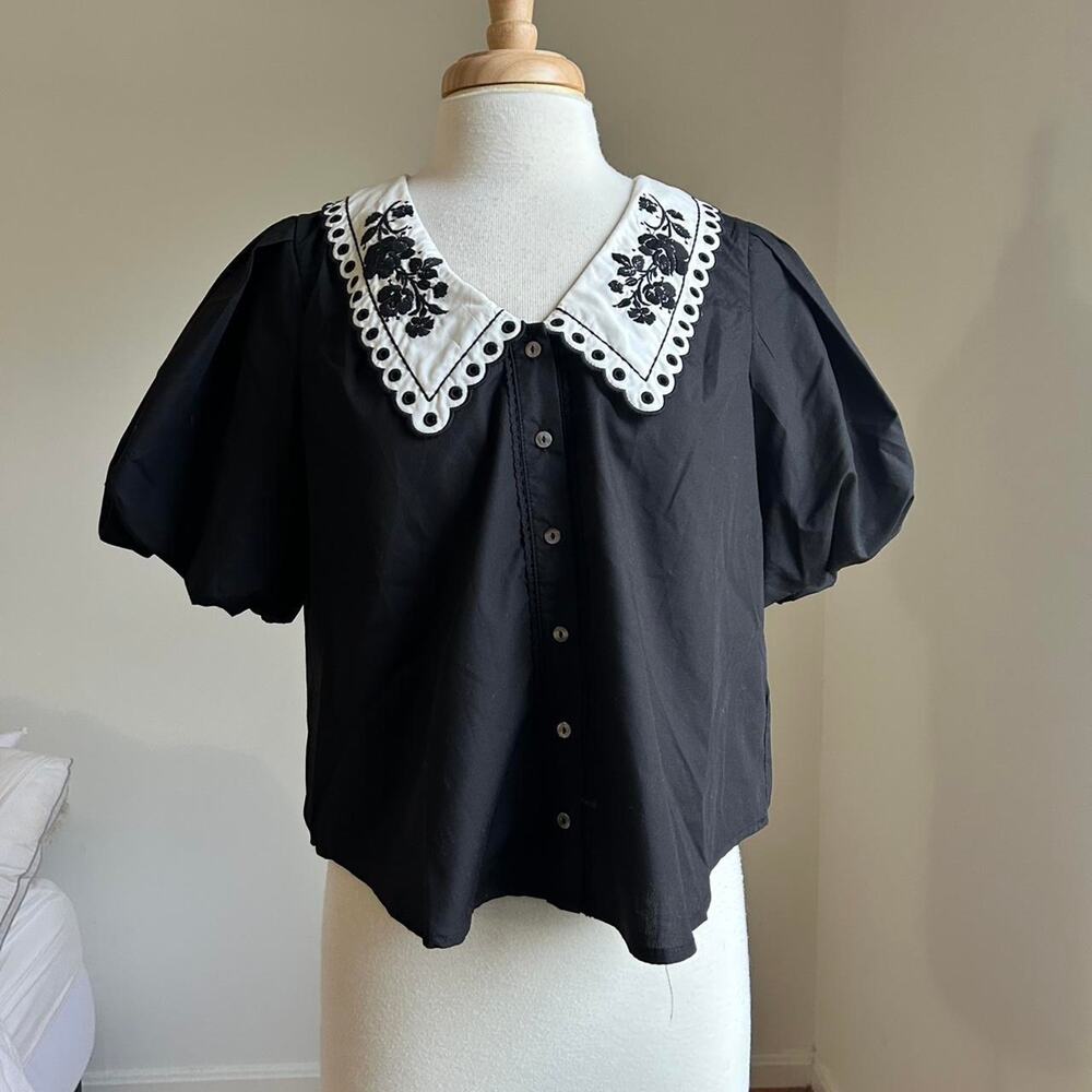 Nwt anthropologie entro black peter pan collar blouse